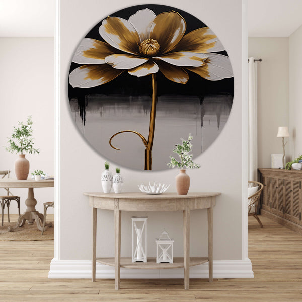 Abstract Golden Sepia Floral Art Piece aluminium muurcirkel