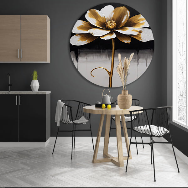 Abstract Golden Sepia Floral Art Piece aluminium muurcirkel