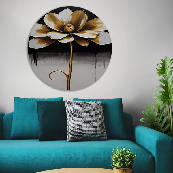 Abstract Golden Sepia Floral Art Piece aluminium muurcirkel