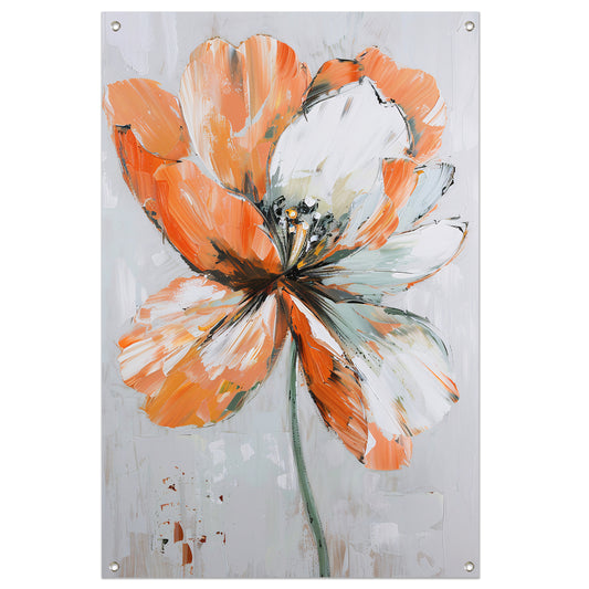 Abstracte bloem met levendige oranje tinten tuinposter