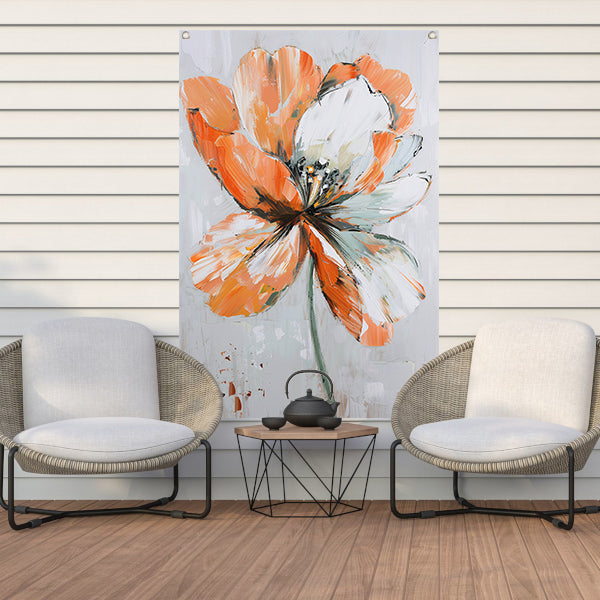 Abstracte bloem met levendige oranje tinten tuinposter
