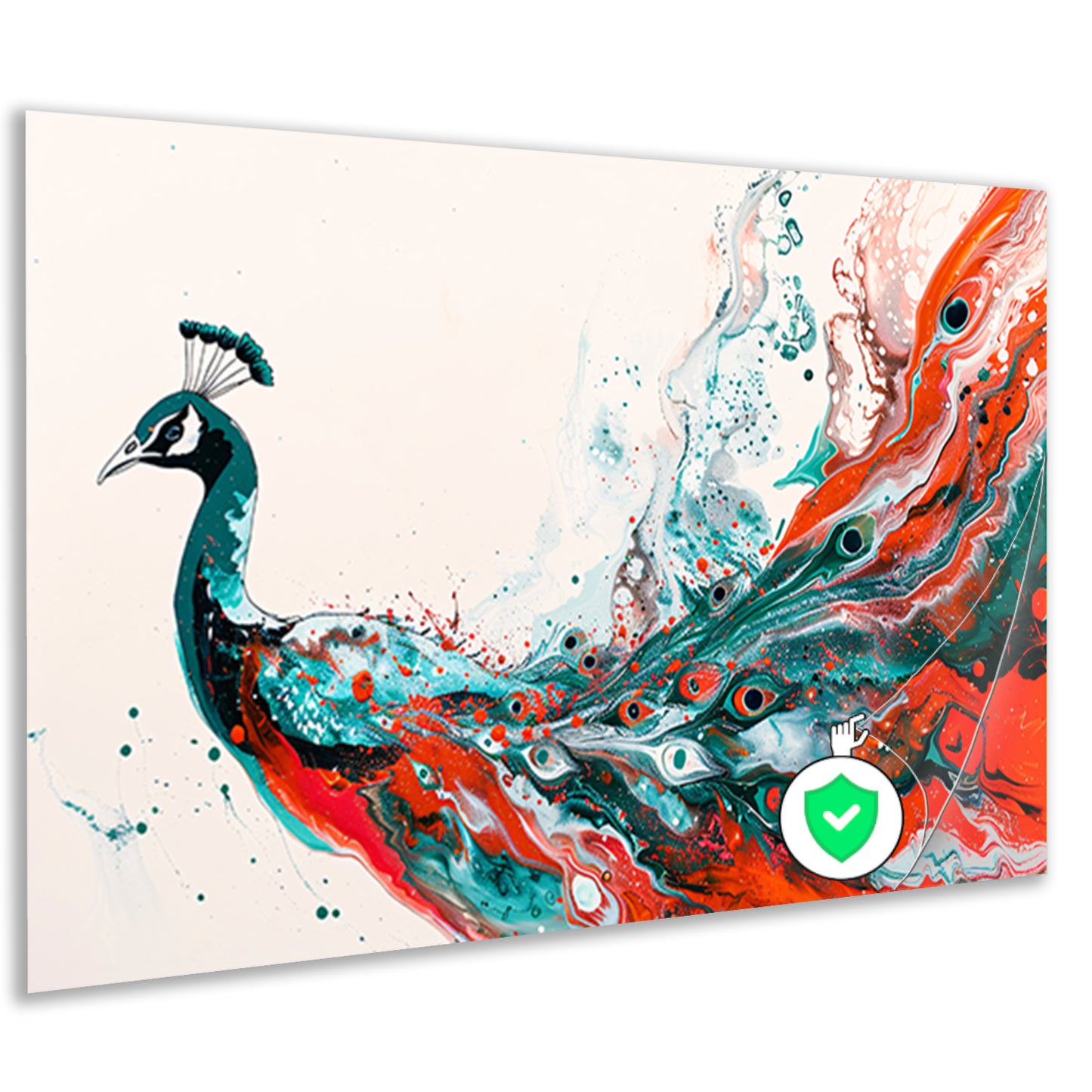 Abstracte schildering van kleurrijke pauw poster