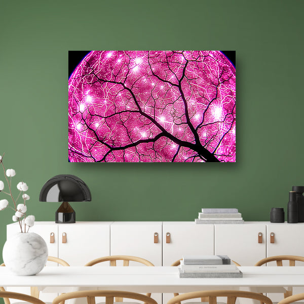 Abstracte boom met fel lichtstralen canvas