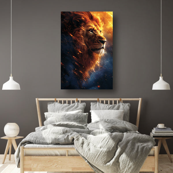 Portret van een majestueuze leeuw met vurige manen canvas