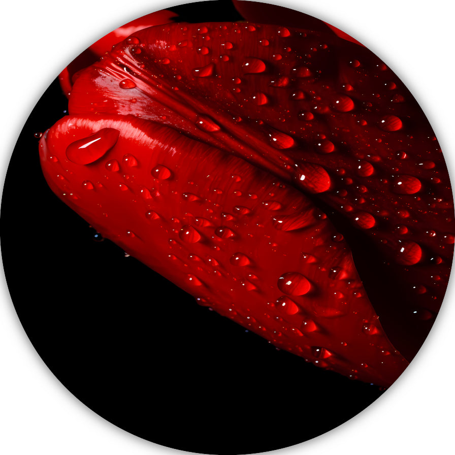 Rode Tulp met Dauwdruppels aluminium muurcirkel