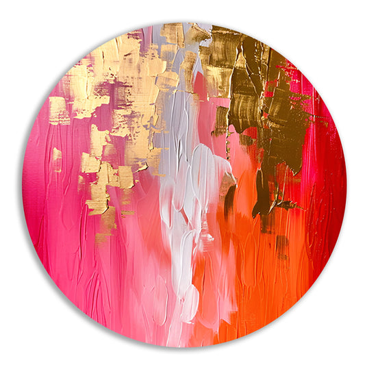 Abstract Expressionistisch Schilderij met Rode en Gouden Tinten aluminium muurcirkel