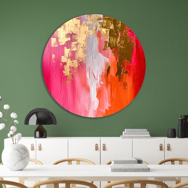 Abstract Expressionistisch Schilderij met Rode en Gouden Tinten aluminium muurcirkel