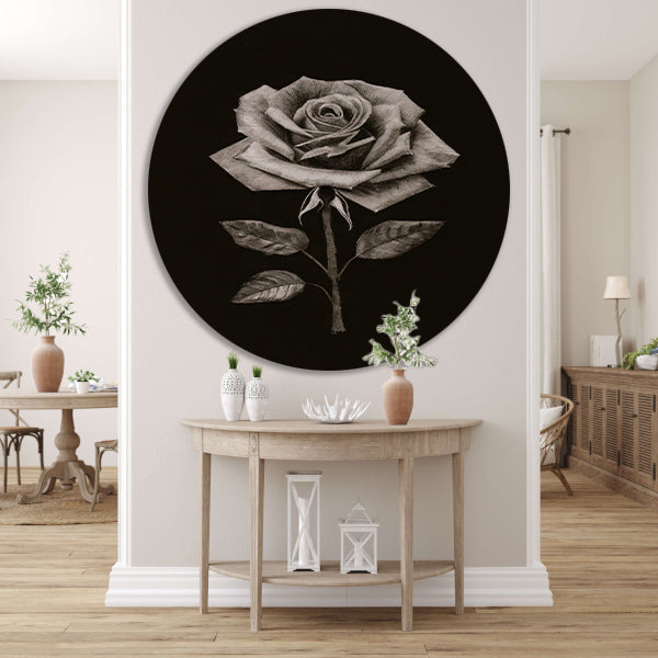 Minimalistische Charcoal Tekening van een Roos forex muurcirkel