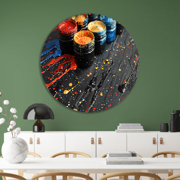 Abstract potten stilleven aluminium muurcirkel