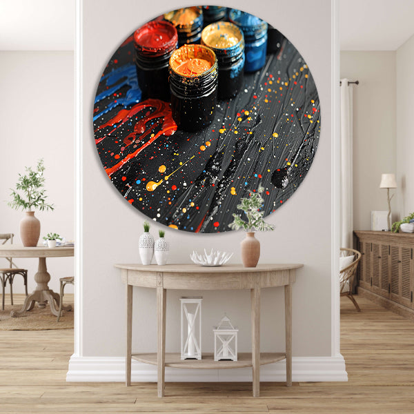 Abstract potten stilleven aluminium muurcirkel