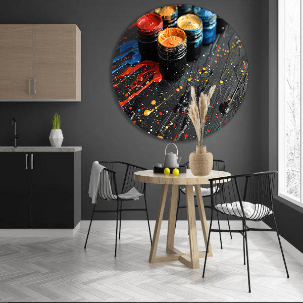 Abstract potten stilleven aluminium muurcirkel