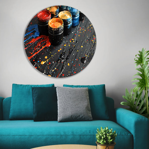 Abstract potten stilleven aluminium muurcirkel