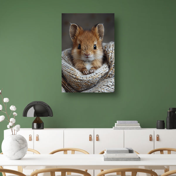 Schattig dier gewikkeld in warme deken canvas met baklijst