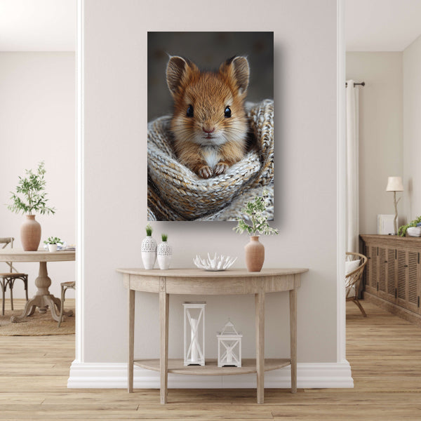 Schattig dier gewikkeld in warme deken canvas met baklijst