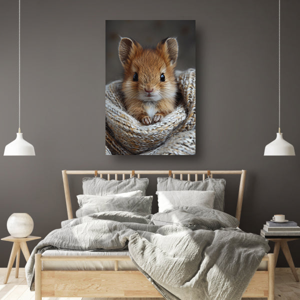 Schattig dier gewikkeld in warme deken canvas met baklijst