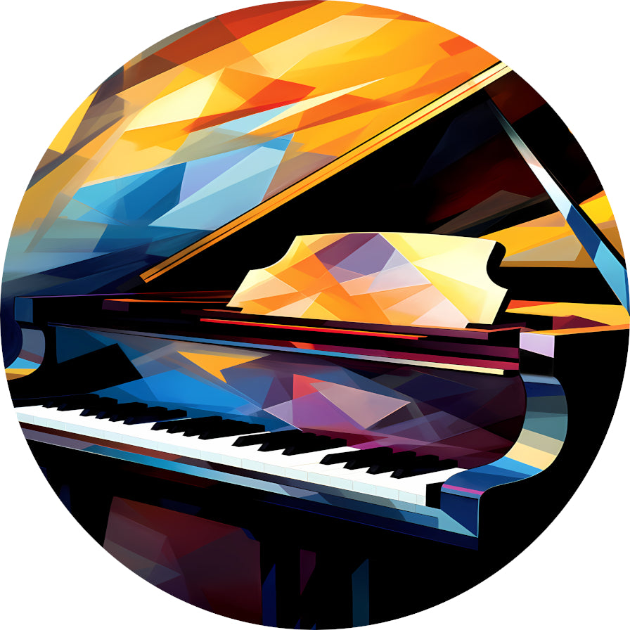 Abstracte Piano in Kleurrijke Chaos aluminium muurcirkel