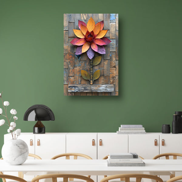 Kleurrijk Houten Bloem Kunstwerk aan de Muur canvas