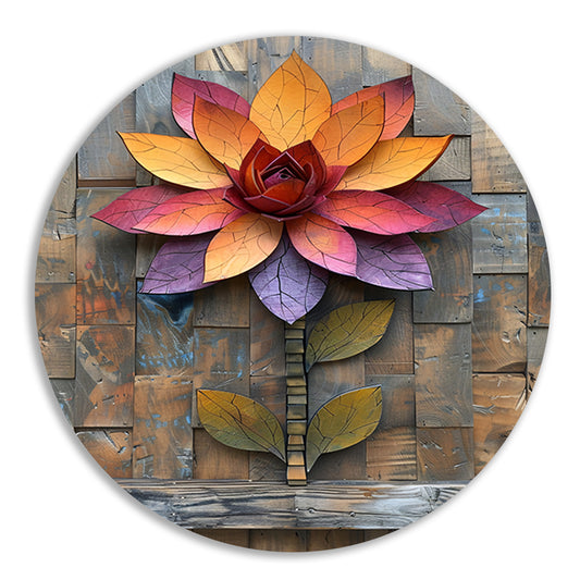 Kleurrijk Houten Bloem Kunstwerk aan de Muur aluminium muurcirkel