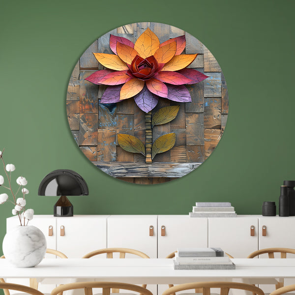 Kleurrijk Houten Bloem Kunstwerk aan de Muur aluminium muurcirkel