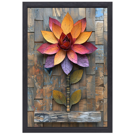 Kleurrijk Houten Bloem Kunstwerk aan de Muur canvas met baklijst