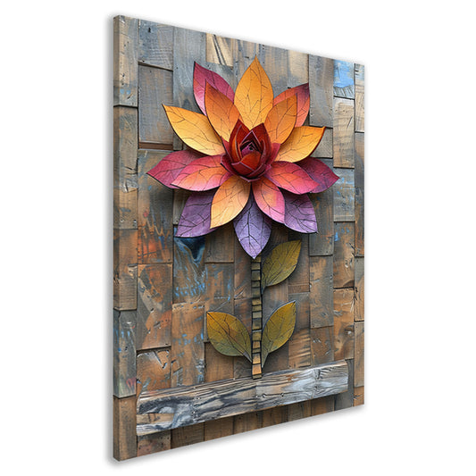 Kleurrijk Houten Bloem Kunstwerk aan de Muur canvas