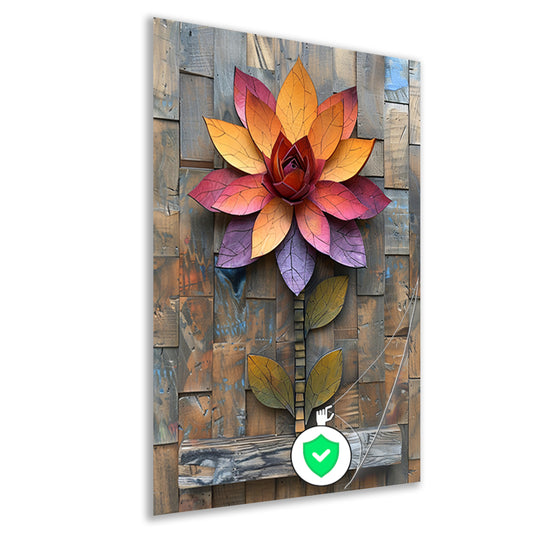 Kleurrijk Houten Bloem Kunstwerk aan de Muur poster