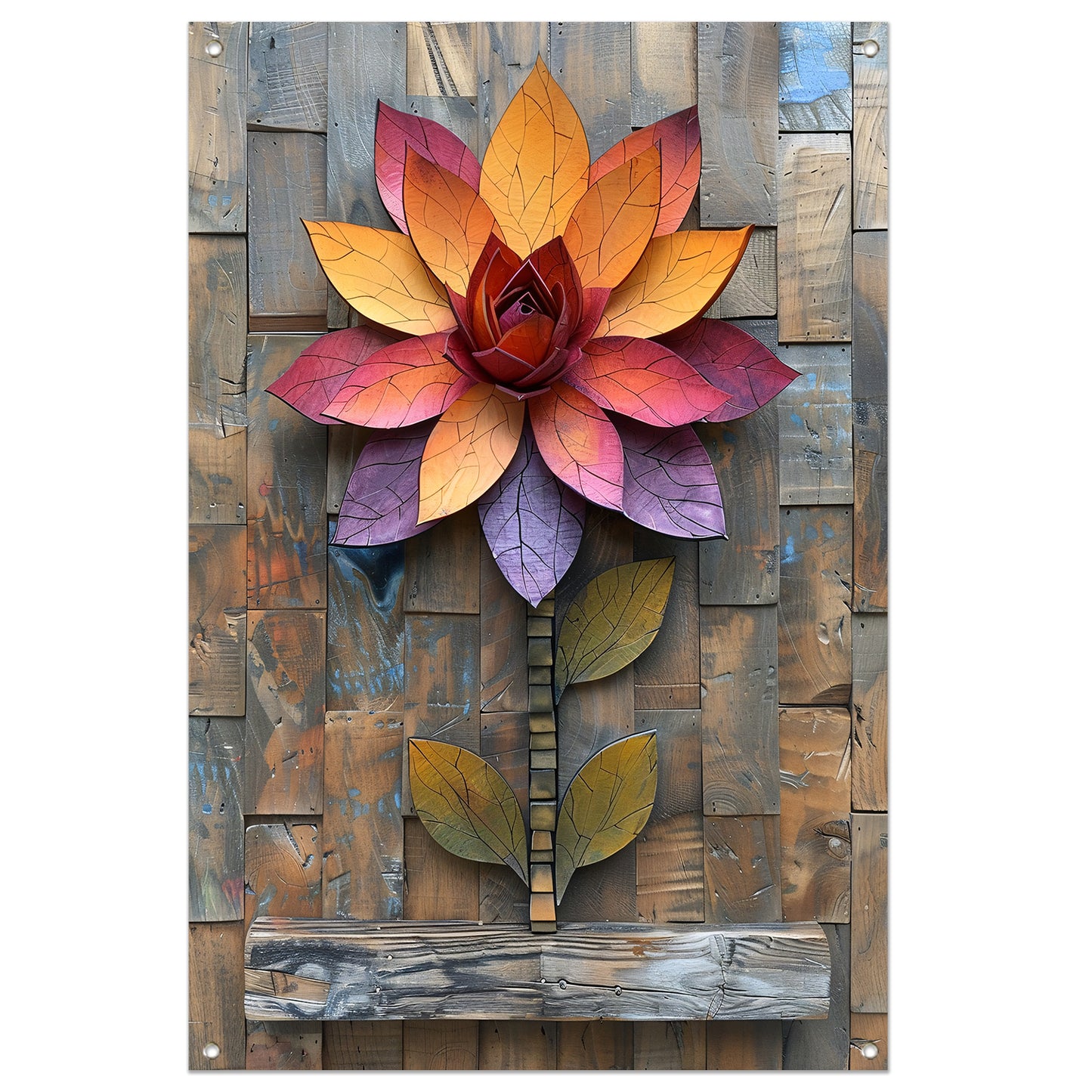 Kleurrijk Houten Bloem Kunstwerk aan de Muur tuinposter