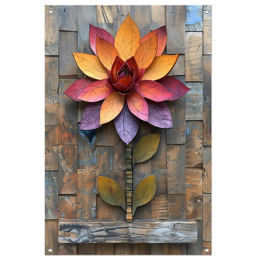 Kleurrijk Houten Bloem Kunstwerk aan de Muur tuinposter