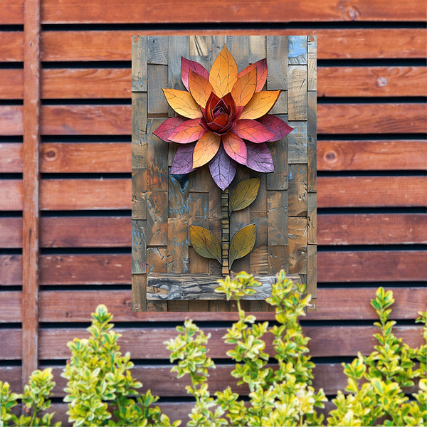 Kleurrijk Houten Bloem Kunstwerk aan de Muur tuinposter