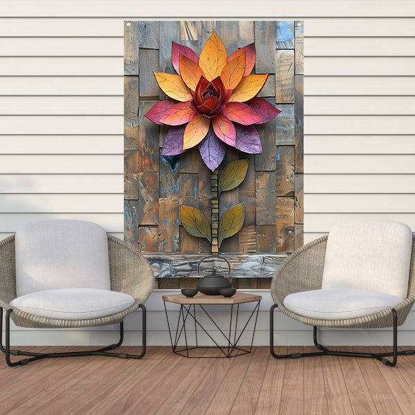 Kleurrijk Houten Bloem Kunstwerk aan de Muur tuinposter