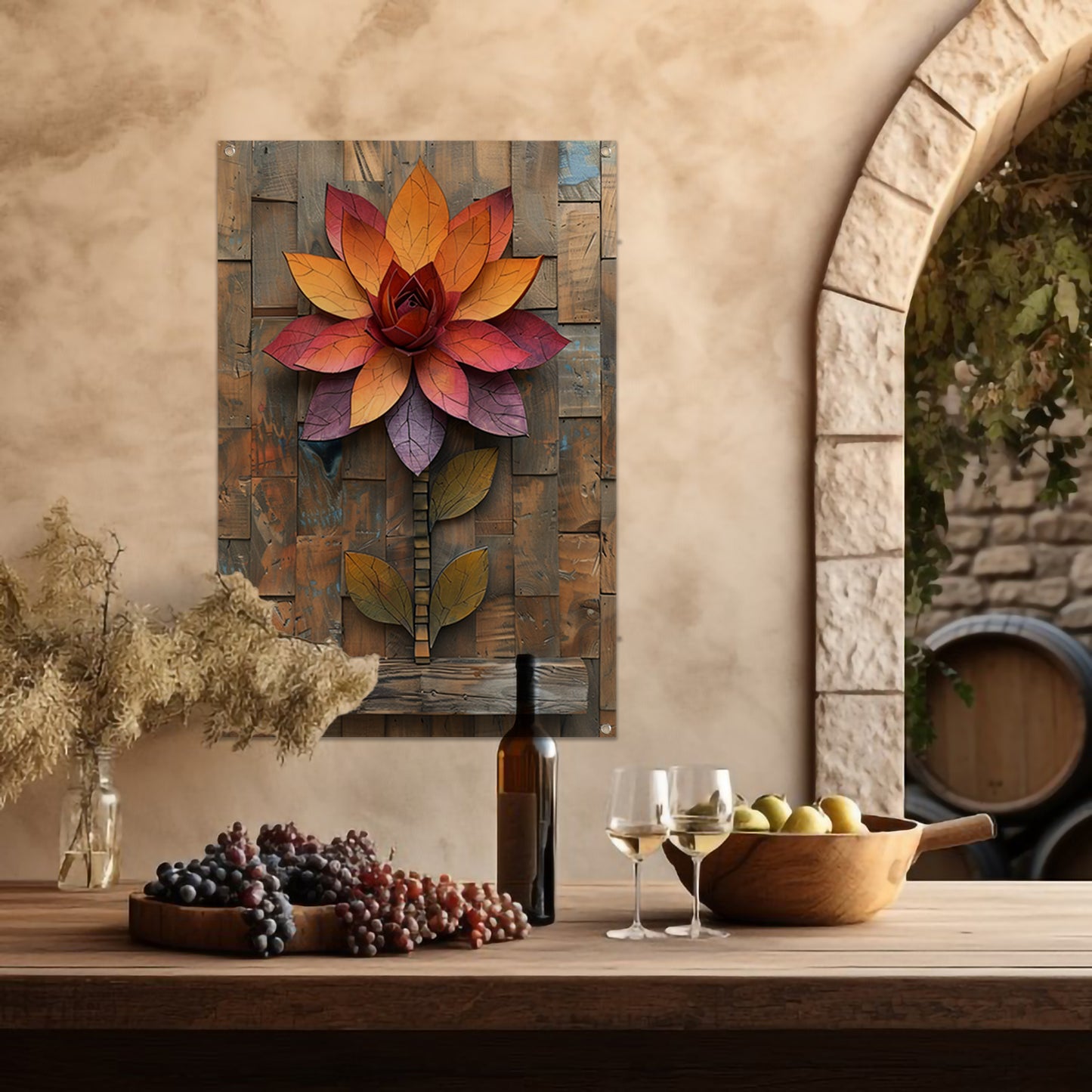 Kleurrijk Houten Bloem Kunstwerk aan de Muur tuinposter