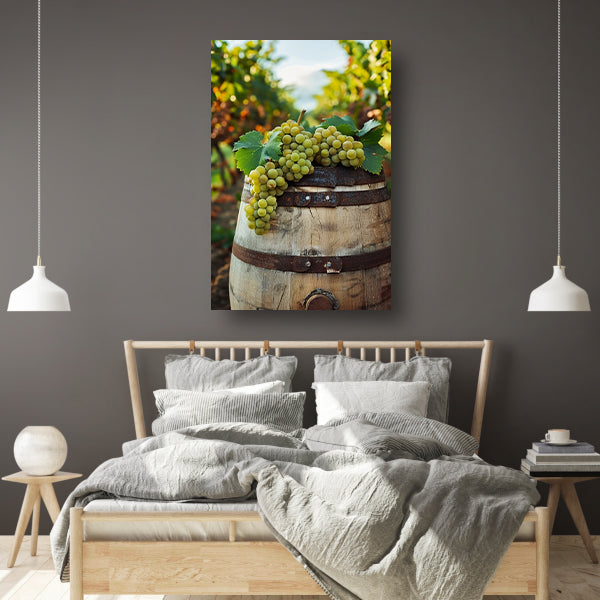 Rustiek Houten Vat met Groene Druiven in Wijngaard canvas