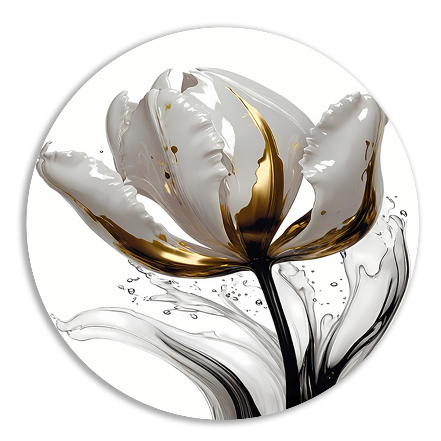 Abstracte witte en gouden tulp met druppels forex muurcirkel