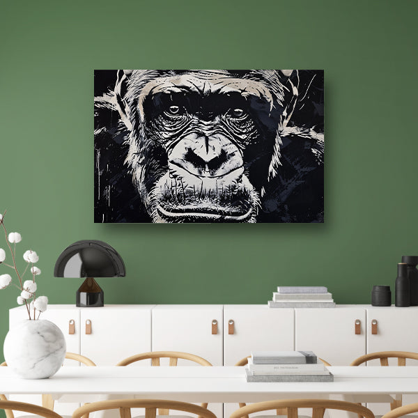 Gedetailleerde zwart-wit aap portretkunst canvas
