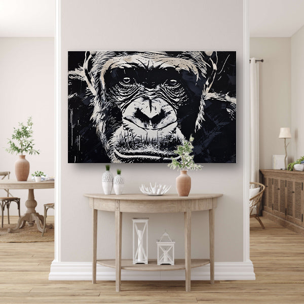 Gedetailleerde zwart-wit aap portretkunst canvas
