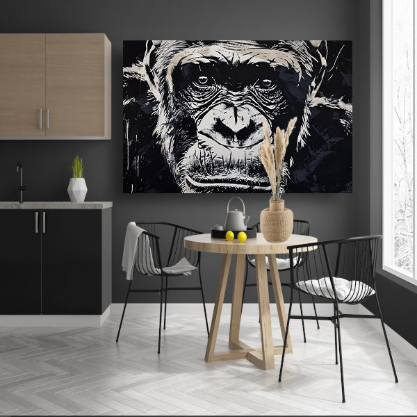 Gedetailleerde zwart-wit aap portretkunst canvas