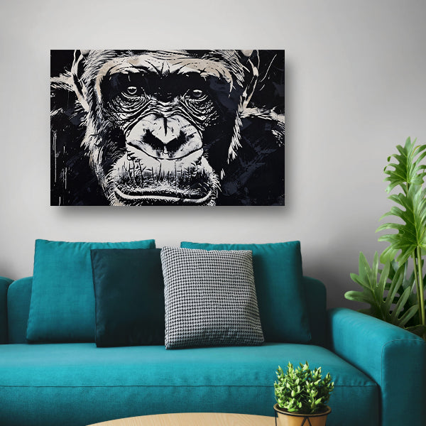 Gedetailleerde zwart-wit aap portretkunst canvas