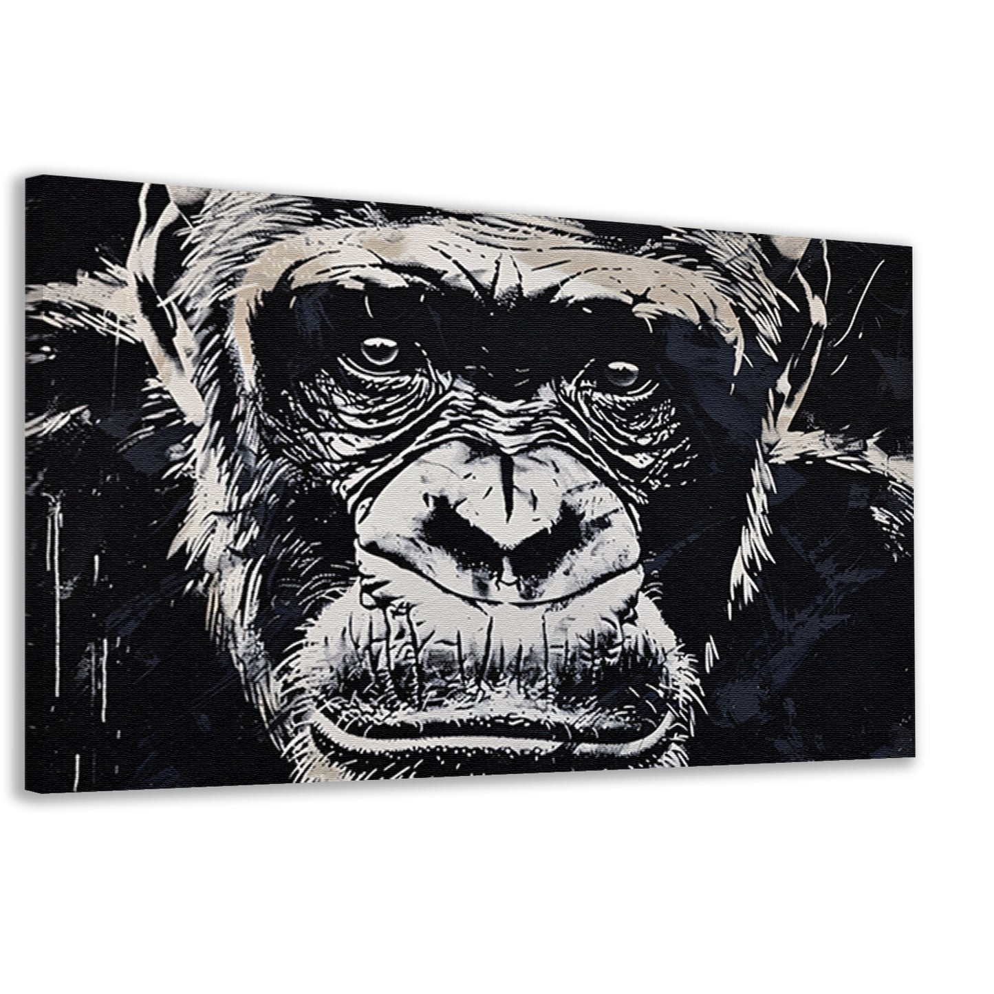 Gedetailleerde zwart-wit aap portretkunst canvas