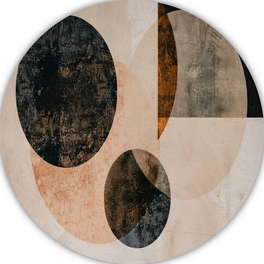 Overlappende Sepia Cirkels en Lijnen Kunstwerk aluminium muurcirkel