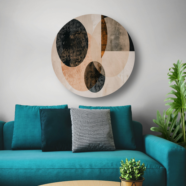 Overlappende Sepia Cirkels en Lijnen Kunstwerk aluminium muurcirkel