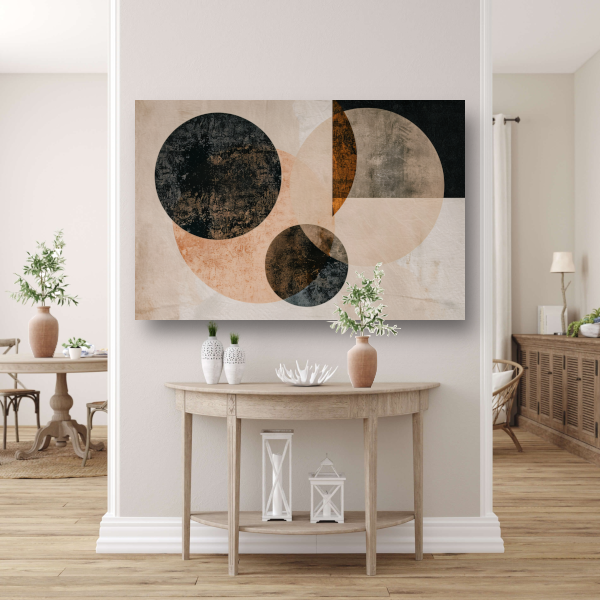 Overlappende Sepia Cirkels en Lijnen Kunstwerk poster