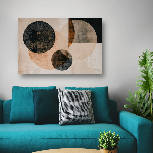 Overlappende Sepia Cirkels en Lijnen Kunstwerk poster