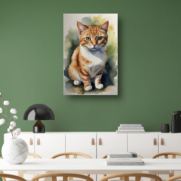 Serene aquarel van een bedachtzame kat canvas met baklijst