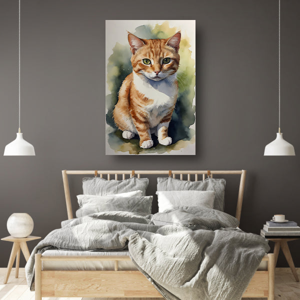 Serene aquarel van een bedachtzame kat poster