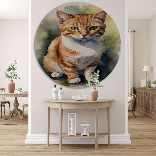 Serene aquarel van een bedachtzame kat aluminium muurcirkel