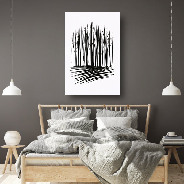 Minimalistische Zwart-Witte Bomenlijn Kunst canvas