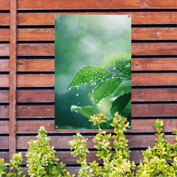 Blad met Waterdruppels in Zonlicht tuinposter