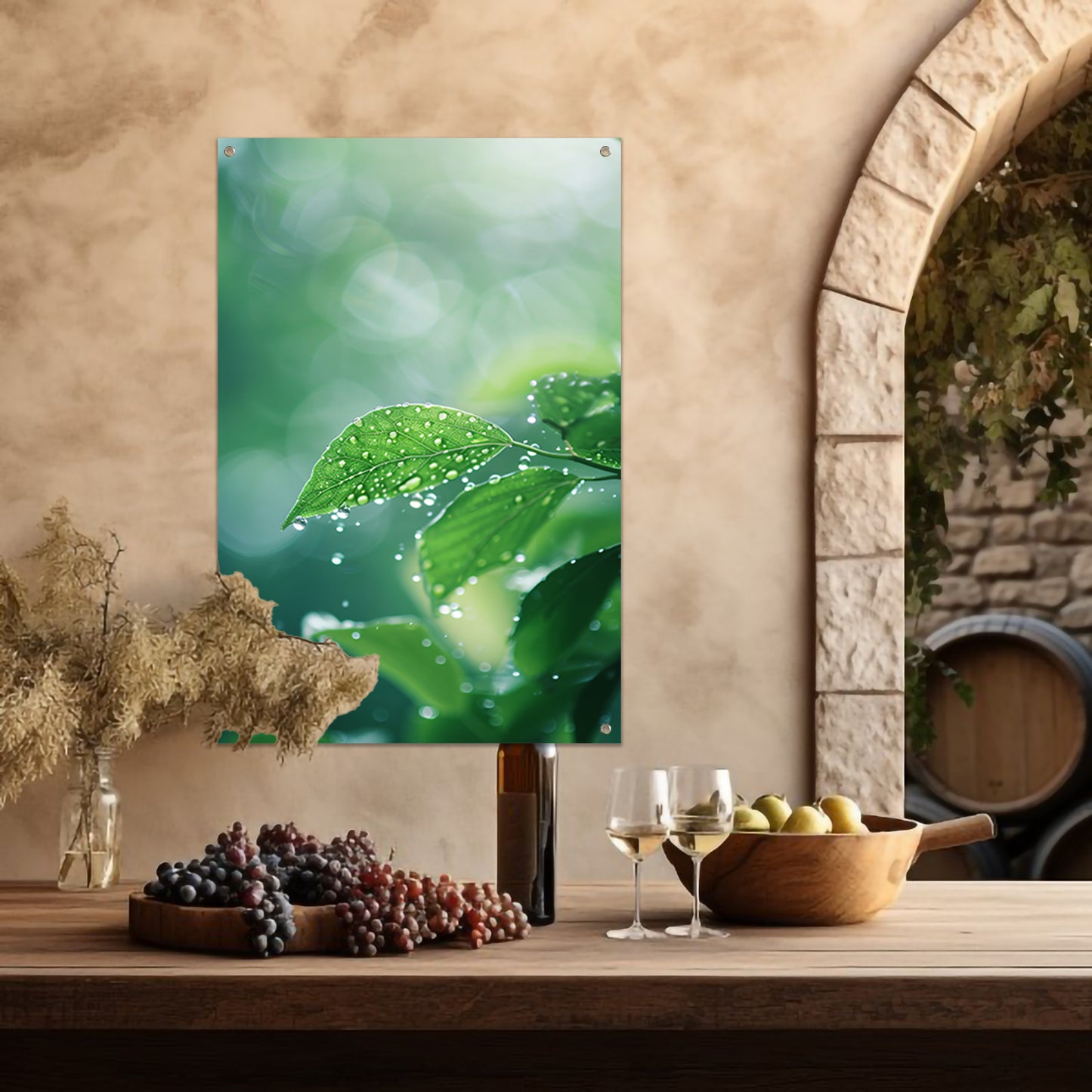 Blad met Waterdruppels in Zonlicht tuinposter
