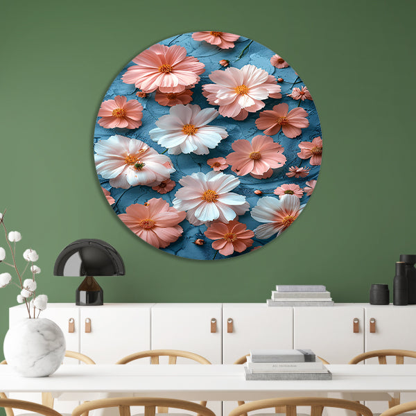 Abstract Bloemen in Blauw aluminium muurcirkel