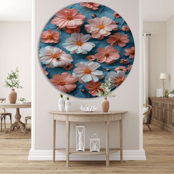 Abstract Bloemen in Blauw aluminium muurcirkel